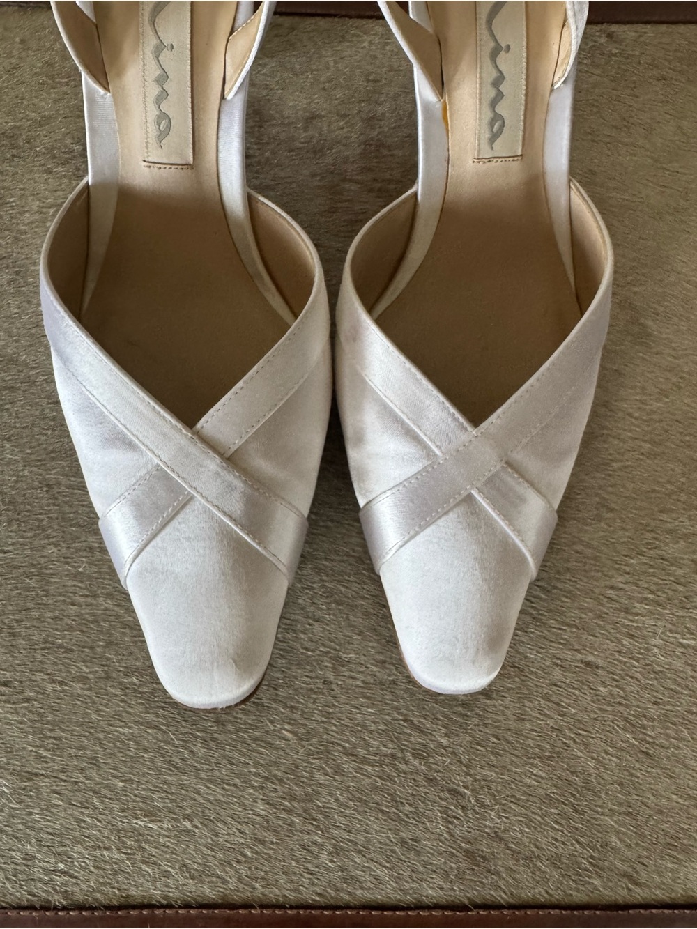 Vintage 90s Nina Ivory Satin Dyeable Bridal Heels Slingback Pumps 8.5 - Picture 7 of 10